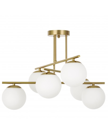 Designerska lampa wisząca szczotkowane złoto 6 białych kul do salonu nowoczesne eleganckie oświetlenie wnętrza