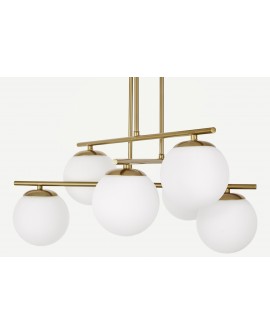 Nowoczesne oświetlenie przedpokoju lampa wisząca złota 6 białych kul designerskie światło efektowna forma wnętrza