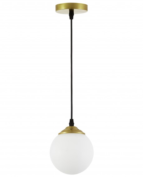 Nowoczesna lampa wisząca Fino W1 LED – złota oprawa z białą szklaną kulą, eleganckie oświetlenie do salonu i jadalni.