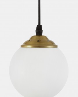 Górna część lampy wiszącej FINO W1 z białą kulą i złotą oprawką