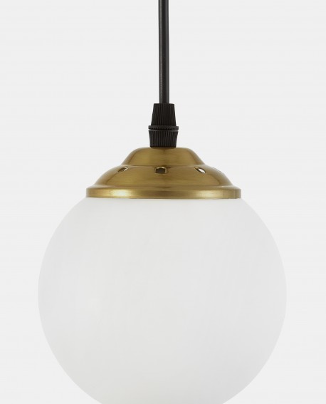 Górna część lampy wiszącej FINO W1 z białą kulą i złotą oprawką
