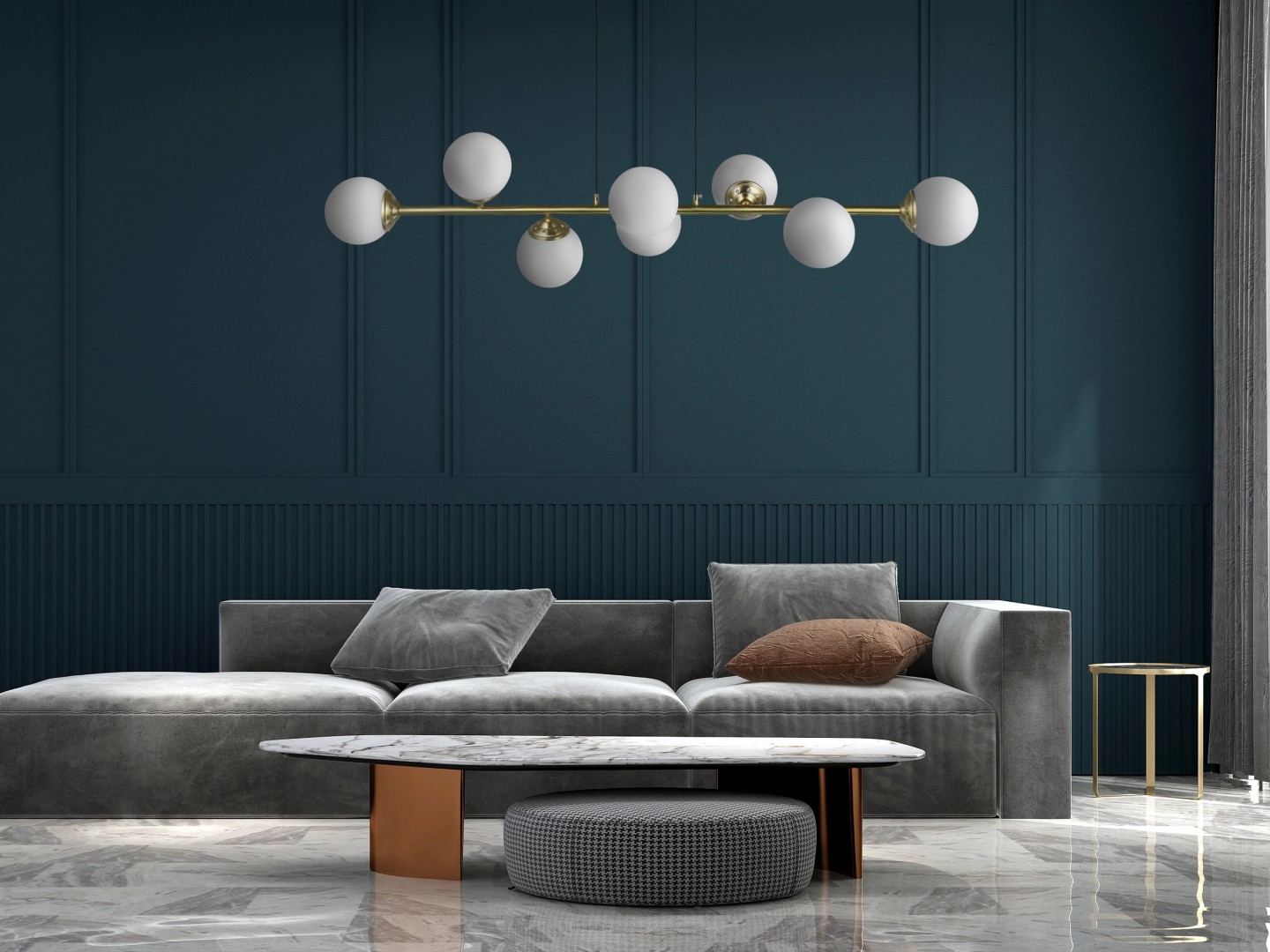 Lampa sufitowa FINO W8 Lampit w nowoczesnej aranżacji z granatowymi panelami ściennymi