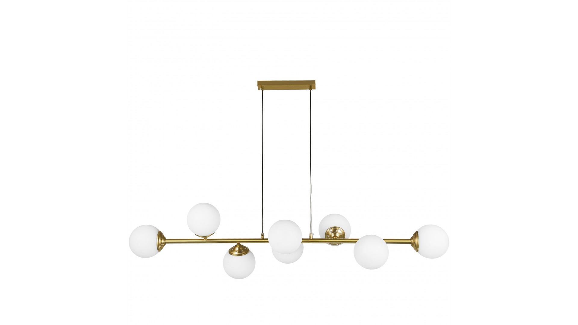 Nowoczesna lampa sufitowa w stylu glamour szczotkowana złota metalowa konstrukcja z ośmioma mlecznobiałymi kloszami