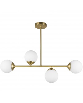 Nowoczesna lampa wisząca FINO W4 w eleganckim wydaniu ze złotą konstrukcją i białymi kulami