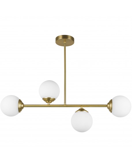 Nowoczesna lampa wisząca FINO W4 w eleganckim wydaniu ze złotą konstrukcją i białymi kulami