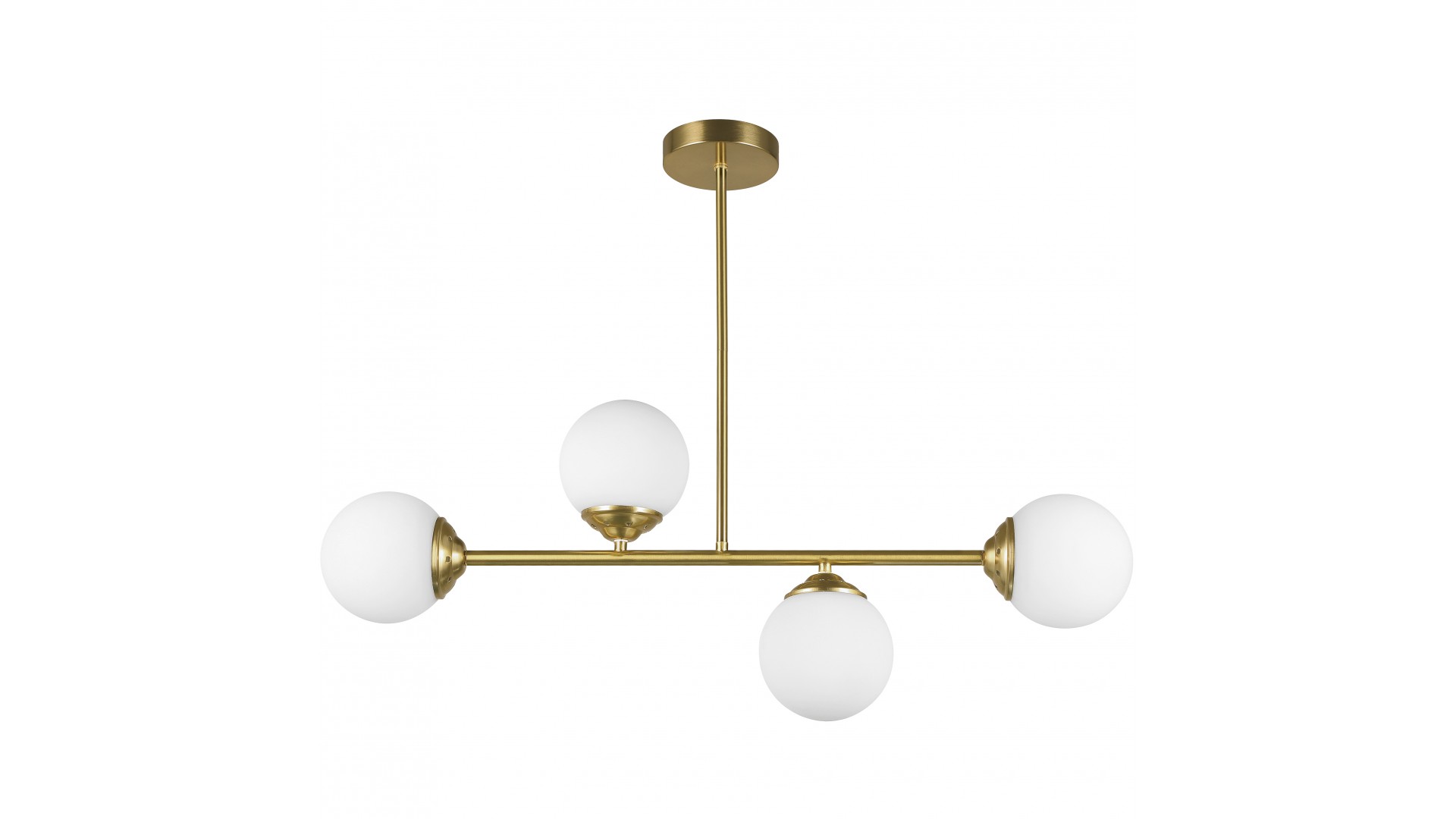 Nowoczesna lampa wisząca FINO W4 w eleganckim wydaniu ze złotą konstrukcją i białymi kulami