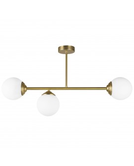 Matowa złota lampa wisząca z 3 mlecznymi kloszami, nowoczesna, elegancka, idealna do wnętrz glamour i modern classic