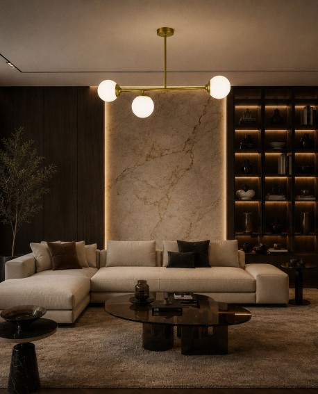 Oświetlenie sufitowe FINO 3 od Lampit podkreślające aranżację salonu modern classic