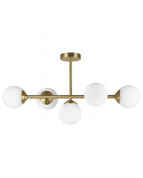 Lampa sufitowa plafon złoto szczotkowane z pięcioma kulami szkło mleczne FINO 5 LED od Lampit nowoczesne oświetlenie