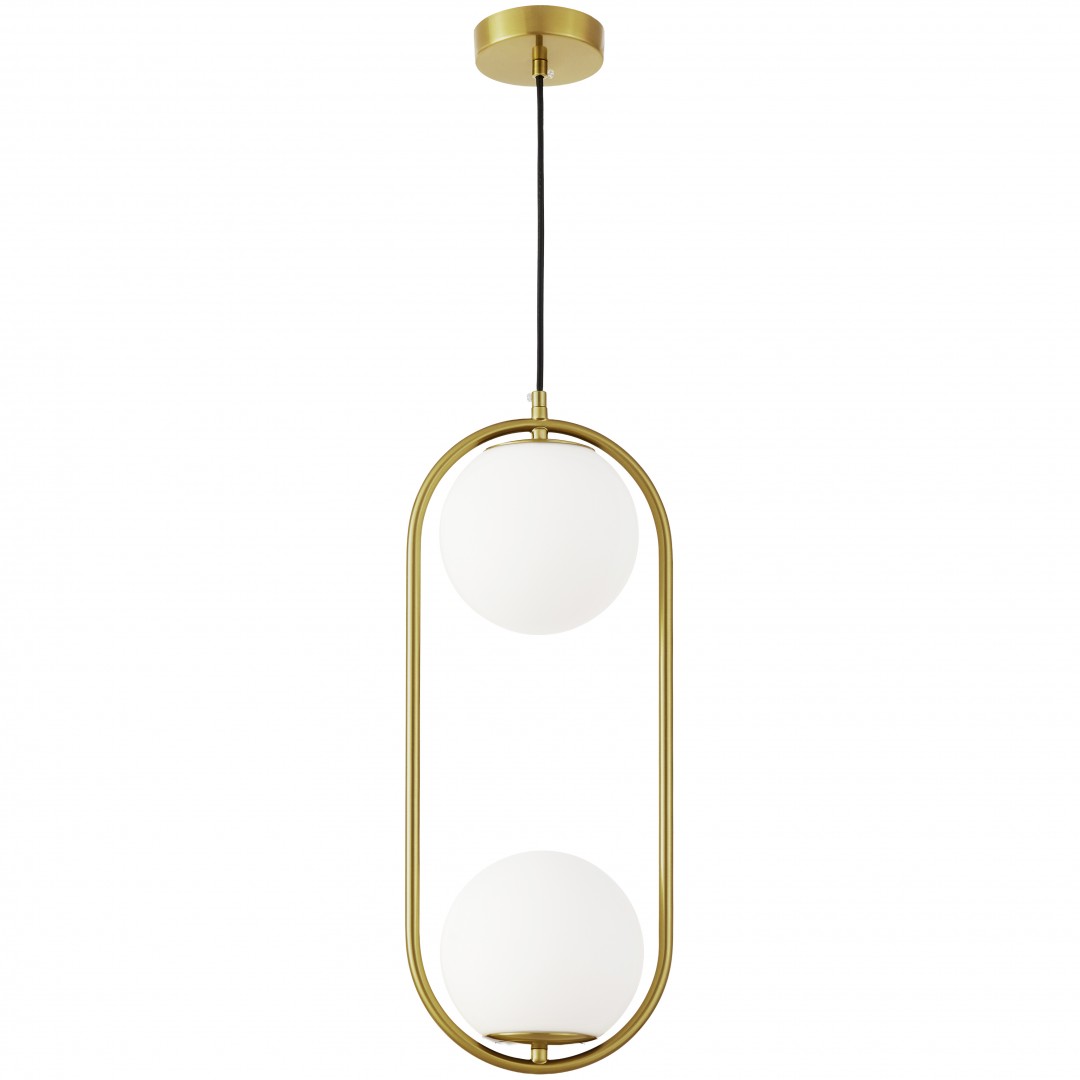 Wisząca lampa Lampit VERO 2B idealna do nowoczesnego salonu z dwoma mlecznobiałymi kloszami