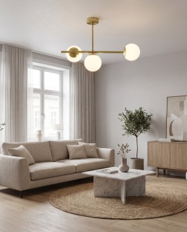 Stylowy żyrandol LEDO W3 Long Lampit zawieszony centralnie w jasnym salonie