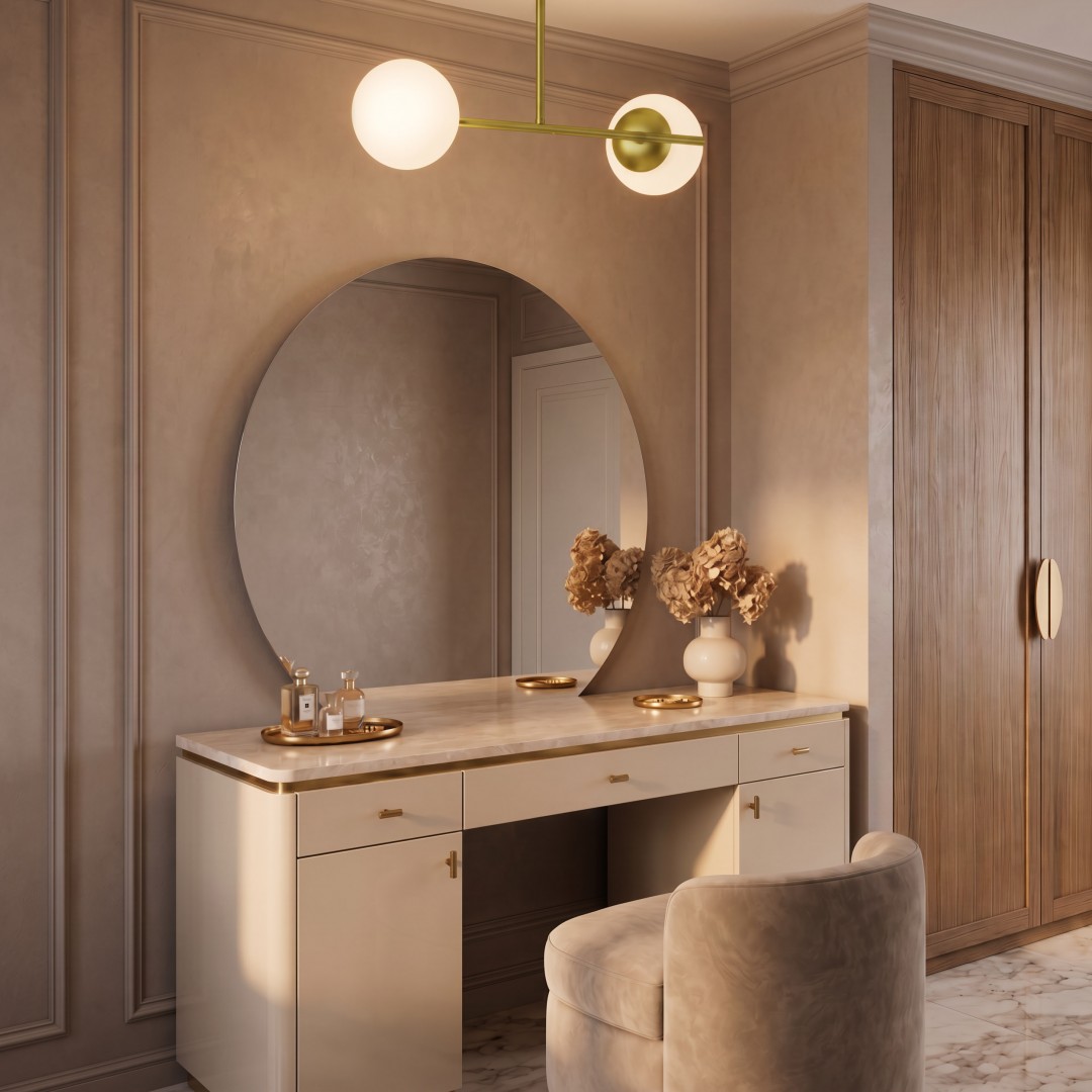 Lampa wisząca LEDO W2 Lampit nad toaletką w eleganckiej sypialni
