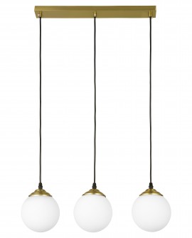 LAMPA WISZĄCA SUFITOWA NOWOCZESNA POTRÓJNA ZŁOTO SZCZOTKOWANE BIAŁE KULE FINO 3 LED