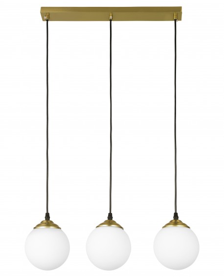 Lampa Fino W3 z białymi kloszami i szczotkowanym złotym wykończeniem – eleganckie oświetlenie sufitowe do nowoczesnych wnętrz