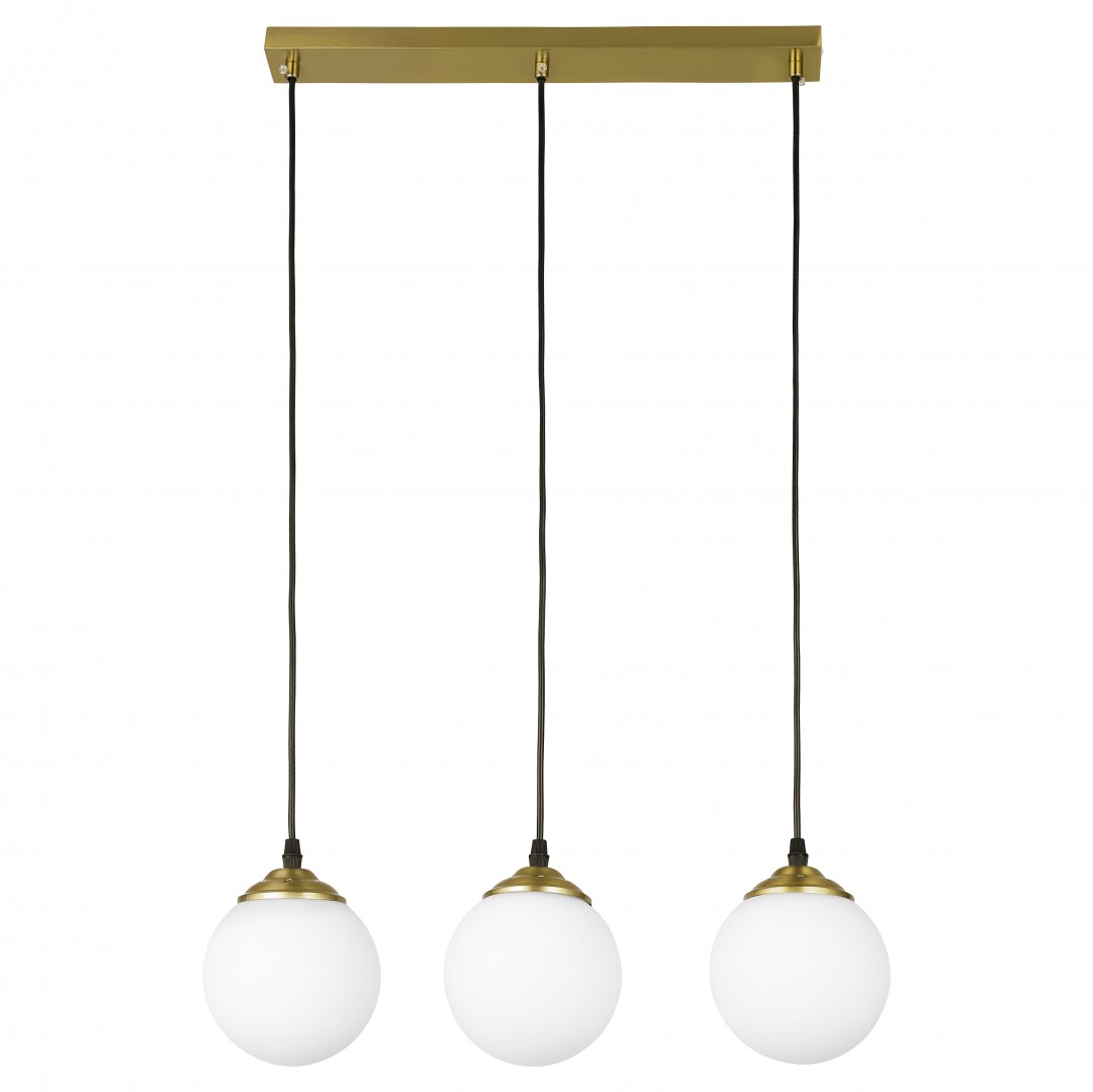 Lampa Fino W3 z białymi kloszami i szczotkowanym złotym wykończeniem – eleganckie oświetlenie sufitowe do nowoczesnych wnętrz