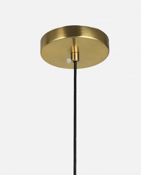 Złota podsufitka lampy wiszącej z czarnym przewodem — eleganckie wykończenie nowoczesnego oświetlenia.