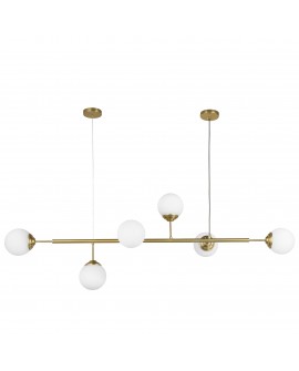 LAMPA WISZĄCA SUFITOWA NOWOCZESNA ZŁOTO SZCZOTKOWANE BIAŁE KULE FINO 6 LED
