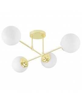 Lampa wisząca Fino 4 złoto z białymi kulami, elegancka lampa sufitowa do salonu i jadalni