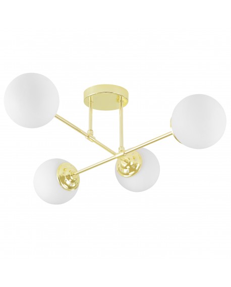 Lampa wisząca Fino 4 złoto z białymi kulami, elegancka lampa sufitowa do salonu i jadalni