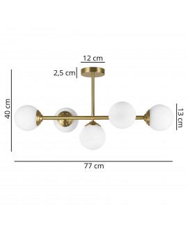 lampa sufitowa plafon złoto szczotkowane z pięcioma kulami FINO 5 LED od Lampit szerokość 77 cm wysokość 40 cm