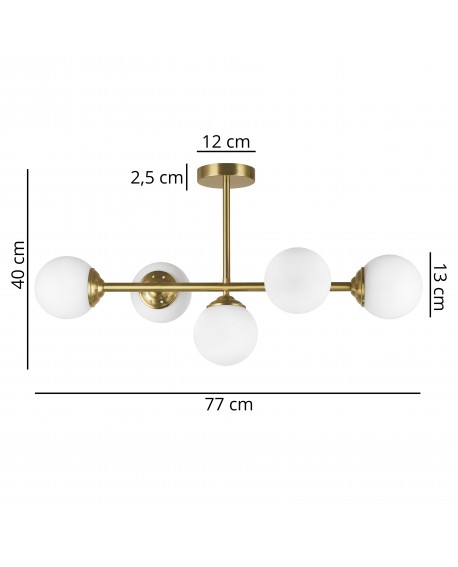 lampa sufitowa plafon złoto szczotkowane z pięcioma kulami FINO 5 LED od Lampit szerokość 77 cm wysokość 40 cm