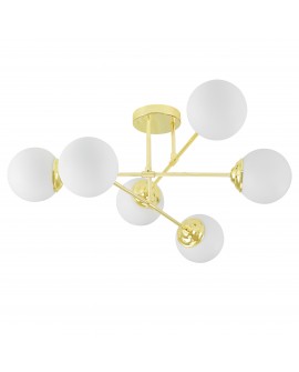 LAMPA WISZĄCA SUFITOWA ŻYRANDOL NOWOCZESNA ZŁOTO KLASYCZNE BIAŁE KULE FINO 6 LED
