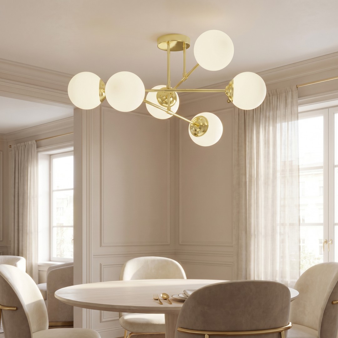 lampa wisząca fino 6 złoto klasyczne białe kule aranżacja salonu