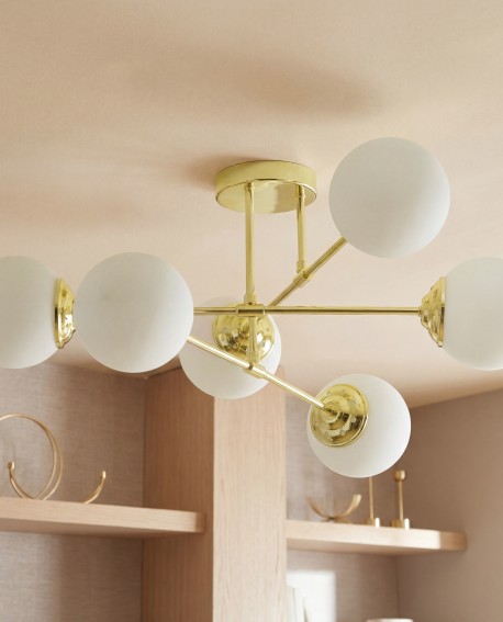 lampa wisząca fino 6 złoto klasyczne białe kule aranżacja salonu