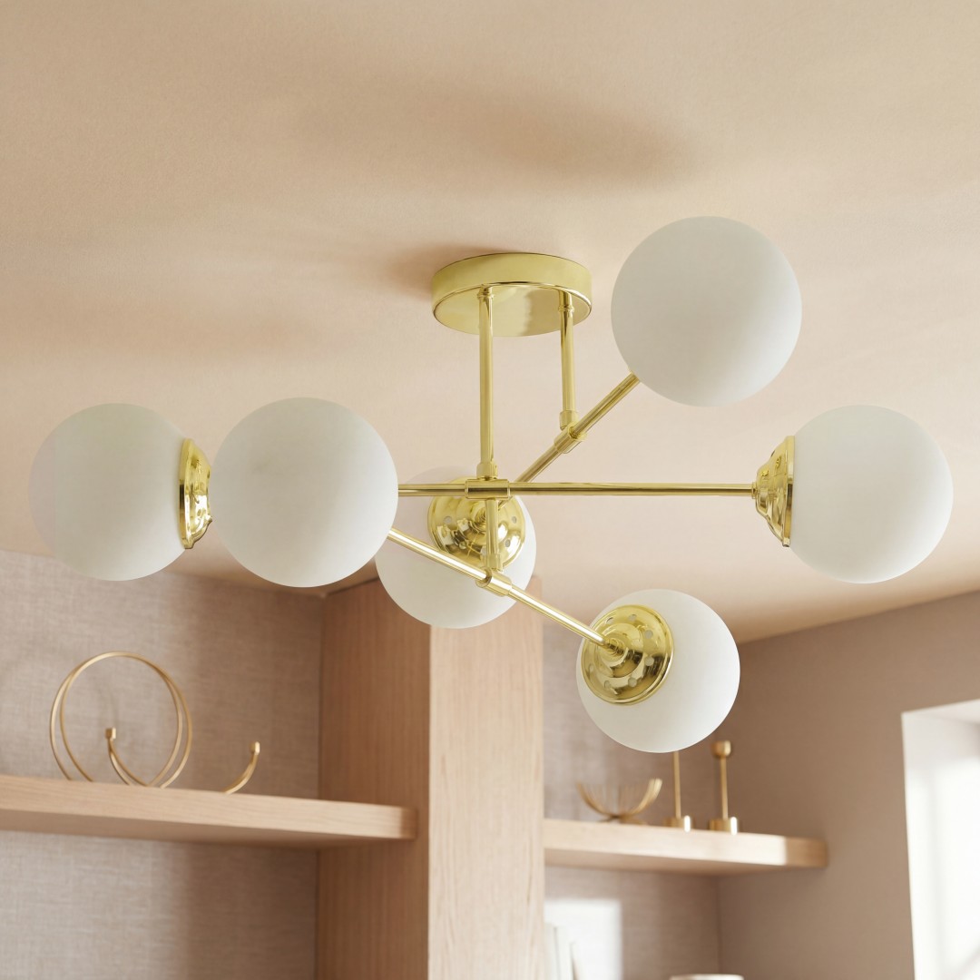 lampa wisząca fino 6 złoto klasyczne białe kule aranżacja salonu