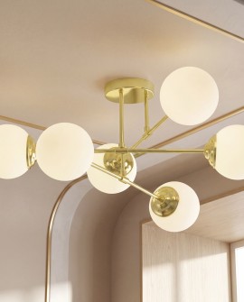 lampa wisząca fino 6 złoto klasyczne białe kule aranżacja salonu