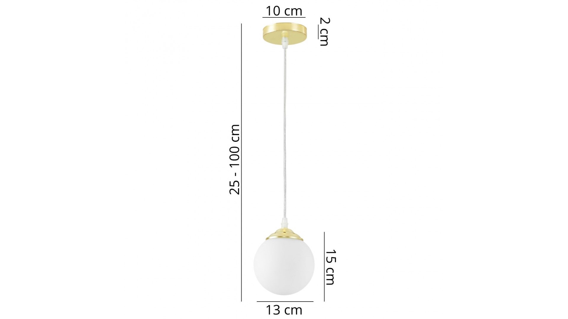 Lampa wisząca Lampit z białą kulą i złotym wykończeniem, regulowana wysokość 25-100 cm, średnica 13 cm