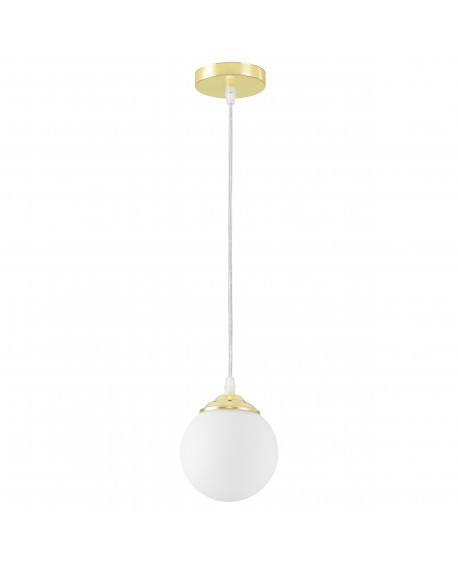 Nowoczesna złota lampa wisząca FINO W1 z mlecznym kloszem w formie kuli