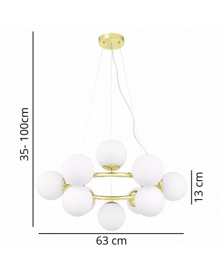Lampa wisząca LEDO W12 Lampit z podaną szerokością i wysokością na białym tle