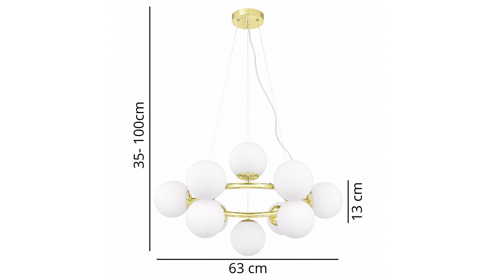Lampa wisząca LEDO W12 Lampit z podaną szerokością i wysokością na białym tle