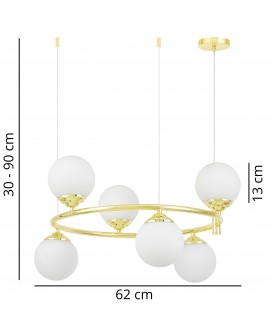 Lampa wisząca RING W6 z wymiarami pierścienia i klosza