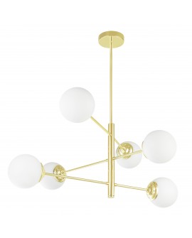 ŻYRANDOL LAMPA SUFITOWA WISZĄCA NOWOCZESNA ZŁOTO KLASYCZNE BIAŁE KULE FINO 6 LED