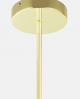 Złota podsufitka lampy wiszącej z mocowaniem do sufitu i smukłą rurką w eleganckim, połyskującym wykończeniu