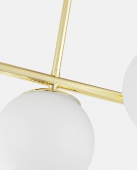 Detal konstrukcji złotej lampy wiszącej LEDO 3 z białymi kulami