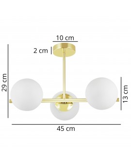 Wymiary lampy wiszącej LEDO Lampit z trzema kulami oraz złotą konstrukcją