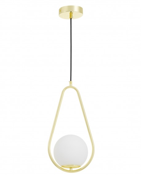 Złota wisząca lampa w kształcie kropli z matowym, białym kloszem eleganckie nowoczesne oświetlenie do wnętrz