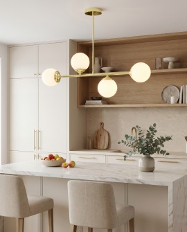 Kuchenne oświetlenie sufitowe FINO W4 L lampa glamour z białymi kulami nad blatem