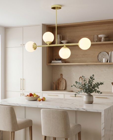 Kuchenne oświetlenie sufitowe FINO W4 L lampa glamour z białymi kulami nad blatem