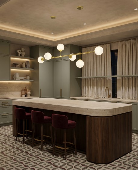 Elegancka lampa wisząca z kolekcji FINO W6 w aranżacji kuchni z wyspą