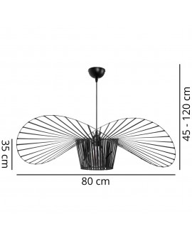 Schemat czarnej lampy SOMBRERO D80 z parametrami: 80 cm średnicy i regulacją wysokości