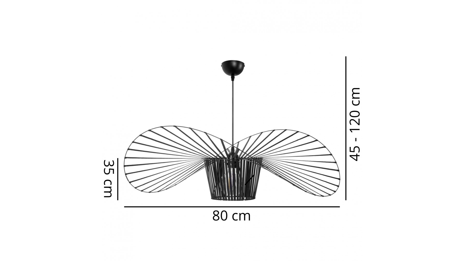 Schemat czarnej lampy SOMBRERO D80 z parametrami: 80 cm średnicy i regulacją wysokości