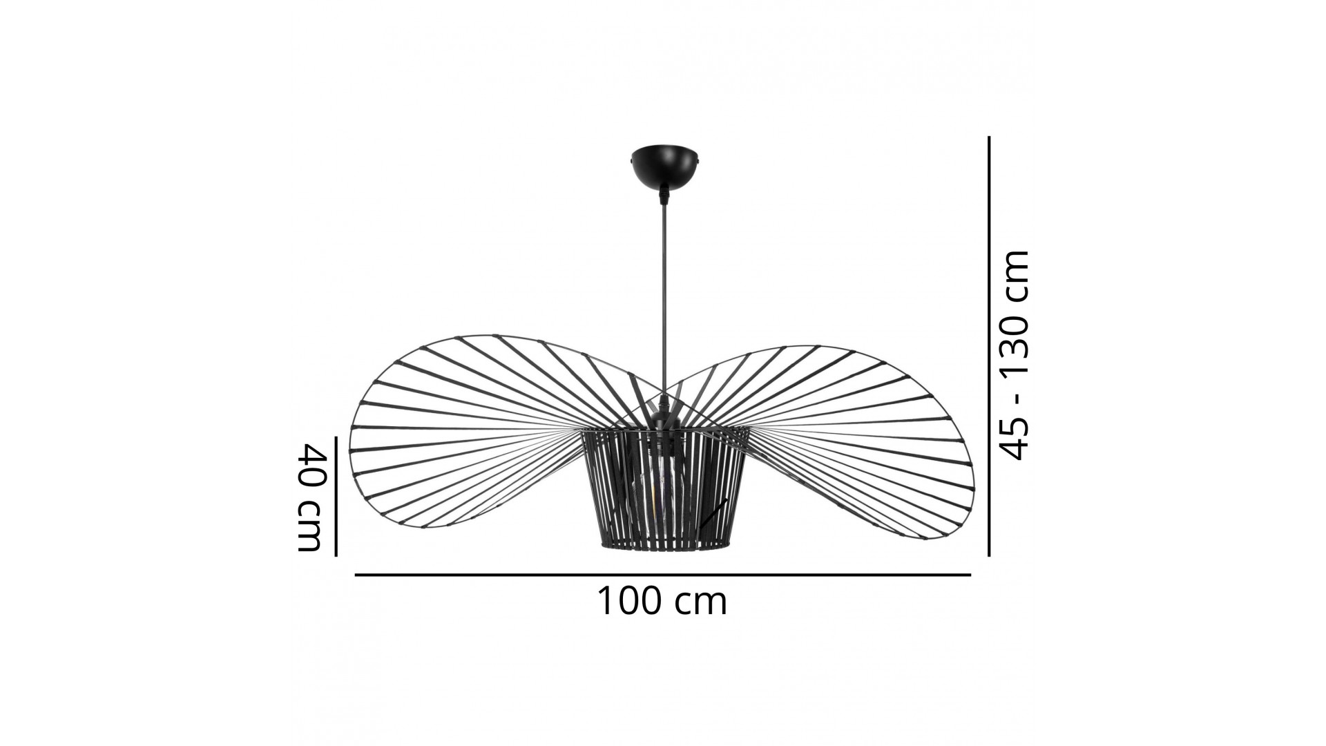 Wymiary czarnej lampy wiszącej SOMBRERO D100 Lampit schemat techniczny