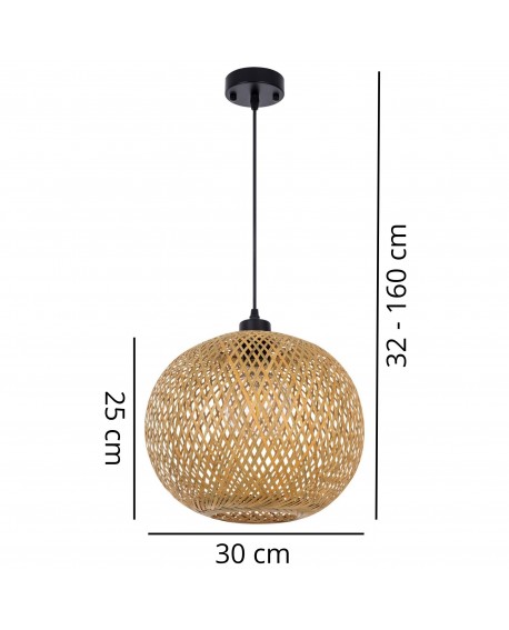SUFITOWA LAMPA WISZĄCA BAMBUSOWA BOHO PLECIONY ŻYRANDOL DO SYPIALNI I SALONU 30 CM