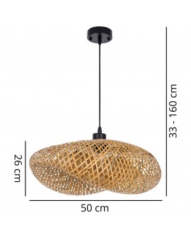ŻYRANDOL PLECIONY BAMBUSOWY BOHO DUŻA LAMPA WISZĄCA DO SALONU I JADALNI 50 CM