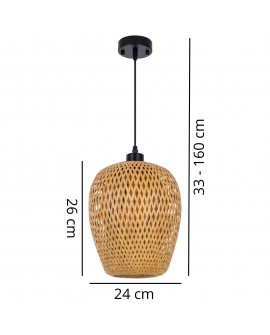 LAMPA WISZĄCA SUFITOWA BAMBUSOWA PLECIONY ŻYRANDOL DO SALONU BOHO 24 CM