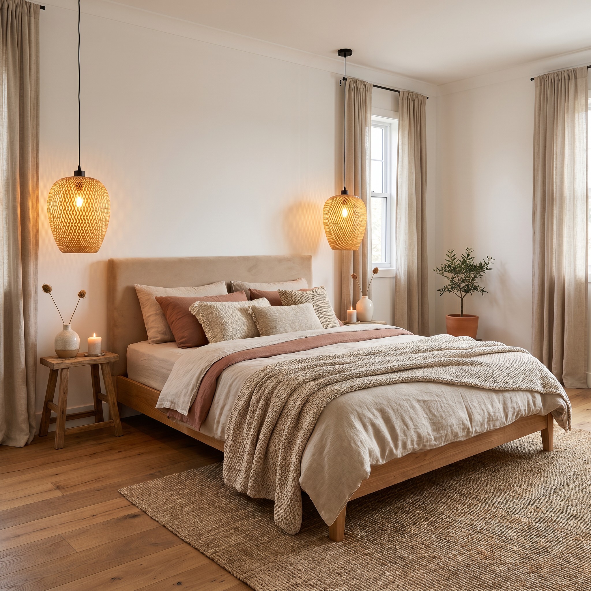 LAMPA WISZĄCA SUFITOWA BAMBUSOWA PLECIONY ŻYRANDOL DO SALONU BOHO 24 CM w aranżacji